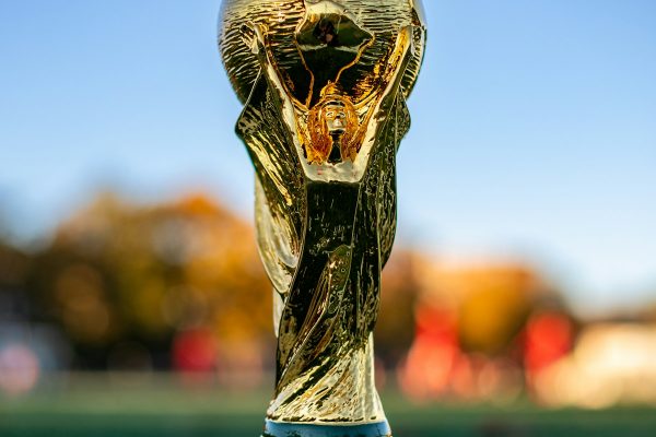 a close up of a soccer ball on a field